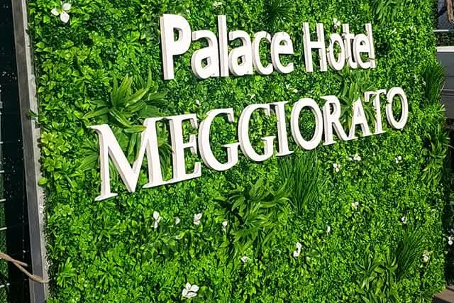 Lettere Palace Hotel MEGGIORATO su una parete verde