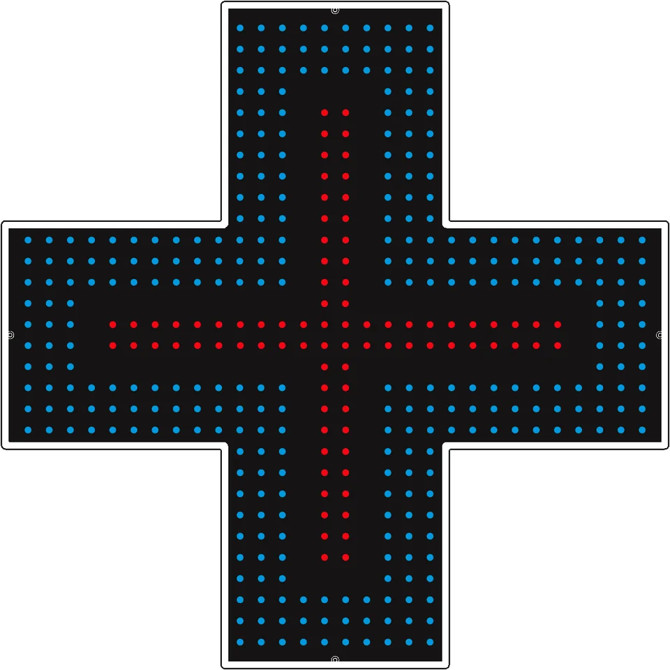 Disegno della Croce a LED Parafarmacia 90x90, coi LED blu e rossi
